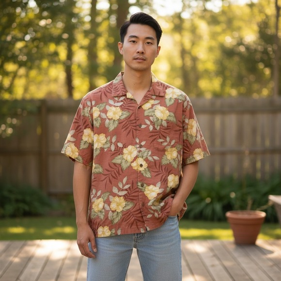 Tommy Bahama Other - Tommy Bahama Beach Relax Shirt Medium Rust Silk Hibiscus Floral Camp Button Down